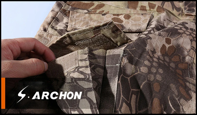 S. ARCHON US военные камуфляжные мужские хлопковые брюки с эластичным поясом, мульти карманные армейские тактические штаны, форменные брюки с наколенниками
