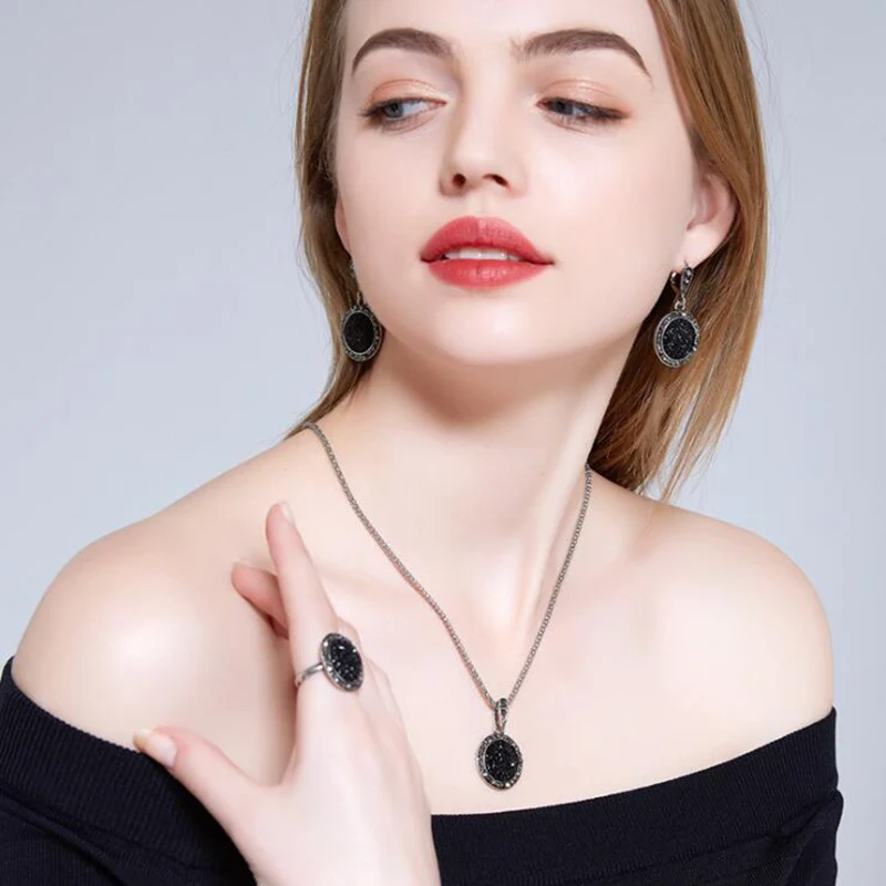 N104 оптовая продажа винтажный черный драгоценный камень ювелирный набор Модный