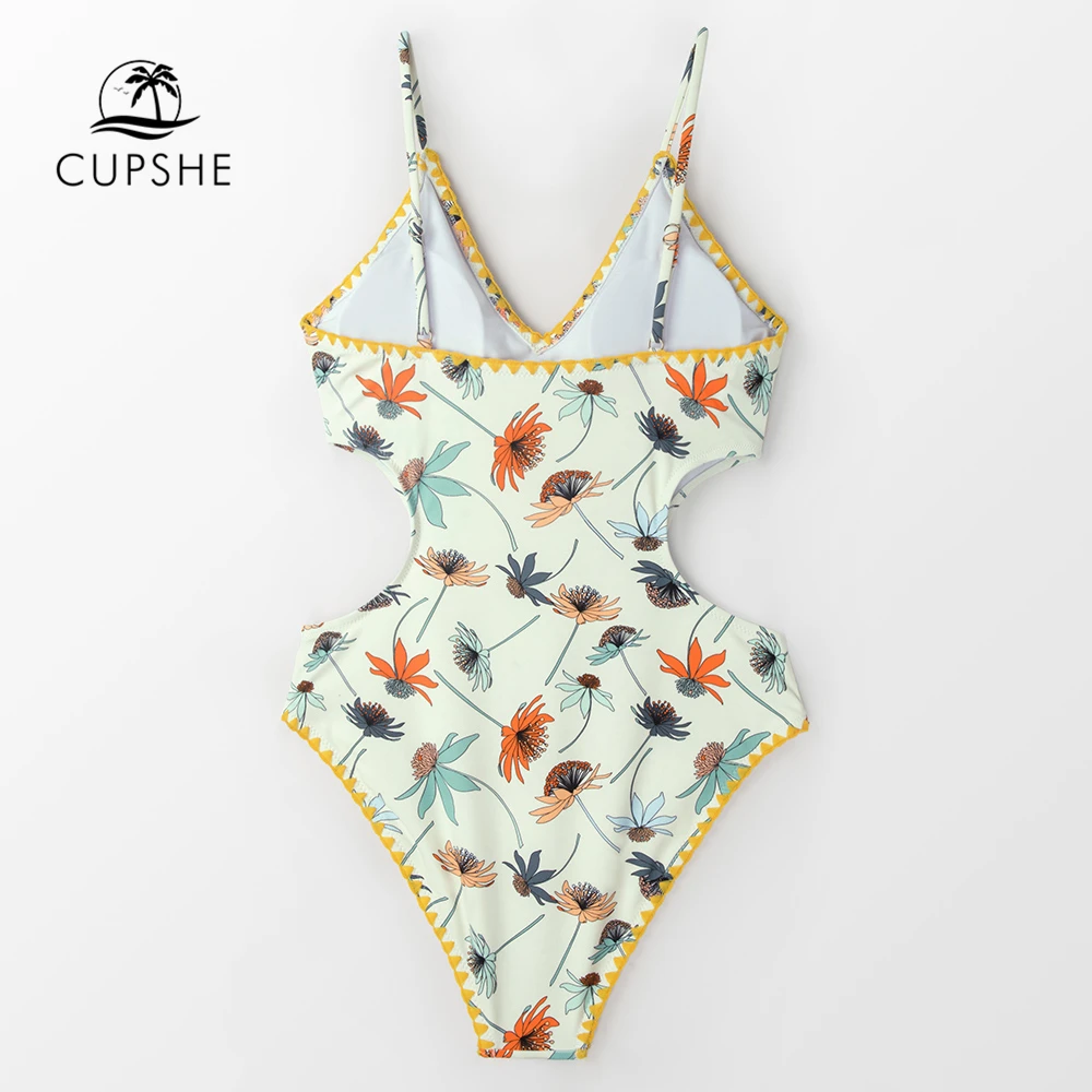 CUPSHE Цельный купальник с цветочным принтом и вырезами для женщин монокини вырезом
