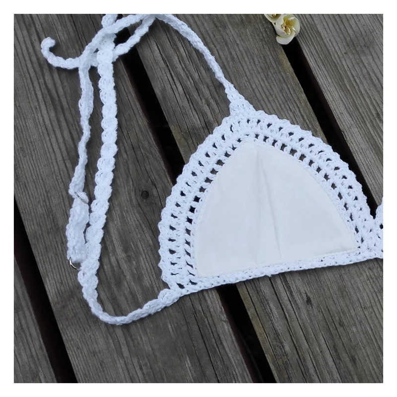 Женский вязаный крючком сексуальный бюстгальтер с регулируемыми бретельками