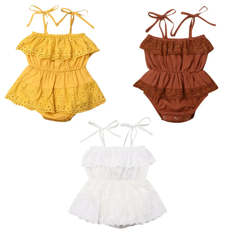 Летняя одежда для новорожденных девочек комбинезон без рукавов с оборками