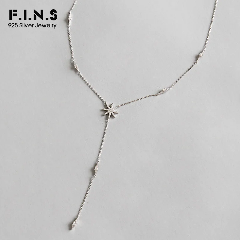 F.I.N.S 925 серебро микро-дрель CZ Звезда Модное Длинное Ожерелье Подвески для женщин тонкие женские ювелирные украшения