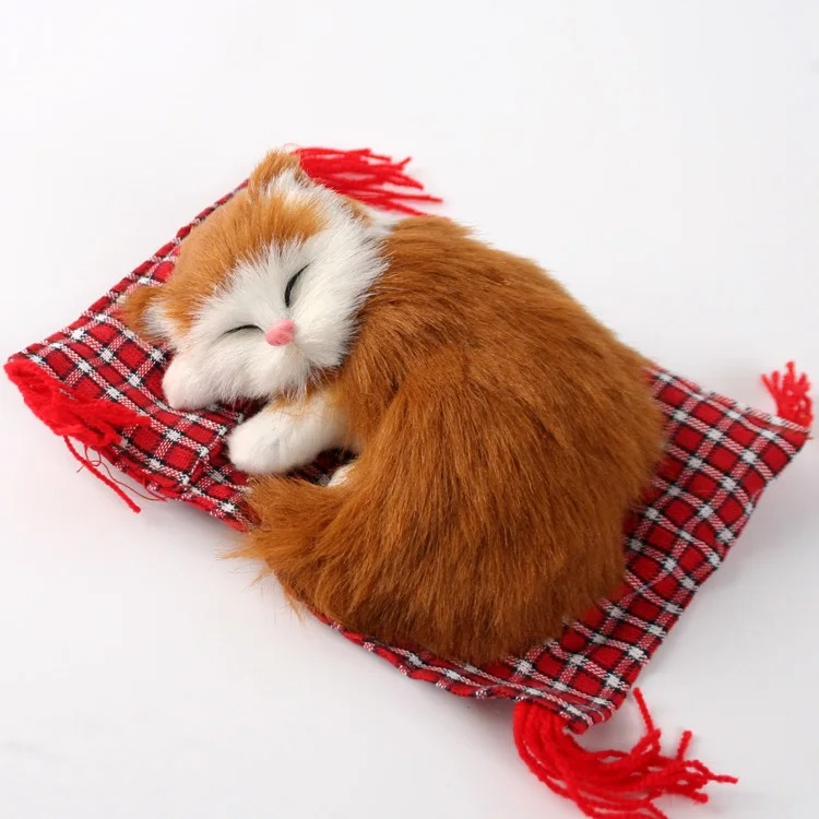 Модель искусственной кошки, полиэтилен и мех около 13x10x7 см, Спящая кошка с ковриком, ручная работа, украшение для дома, подарок a1539