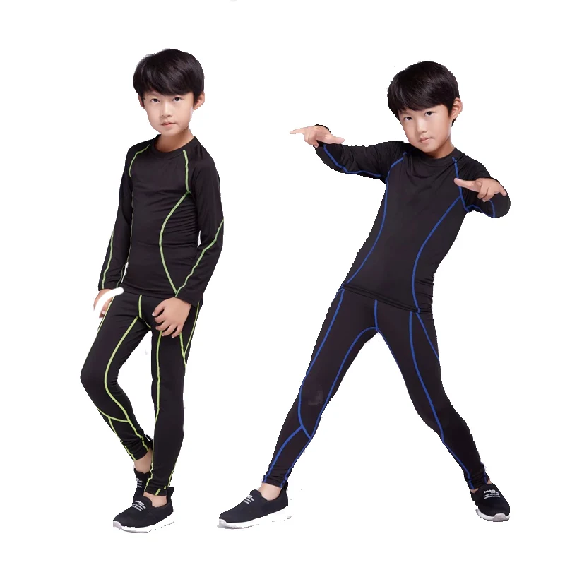 Boy Sports Running Training Tights + Warm Pants 2pc set Warm Sportswear Set Compression Clothes Rashgard Boy Winter Jogging Suit