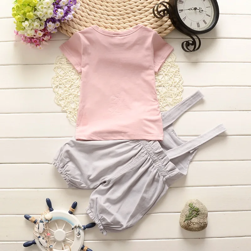 Весенний хлопковый комплект одежды для маленьких девочек из футболки в полоску с