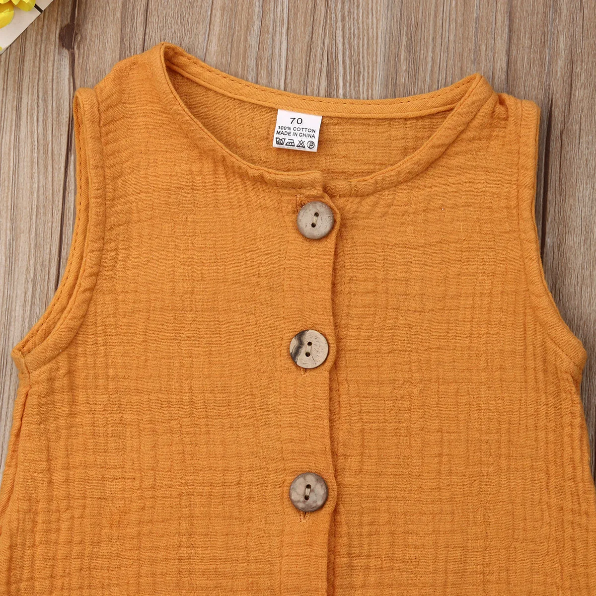 Комбинезон для новорожденных девочек и мальчиков однотонный желтый льняной