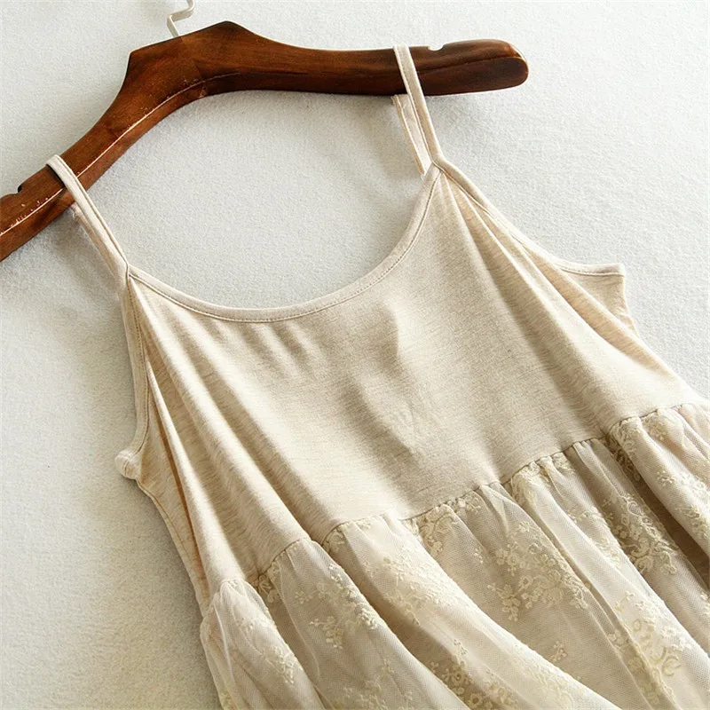 Women Sexy Spaghetti Strap Mesh Dress Summer Autumn Lace Embroidery Tank Sleeveless Basic Sundress Party Vestidos RH313 | Женская одежда