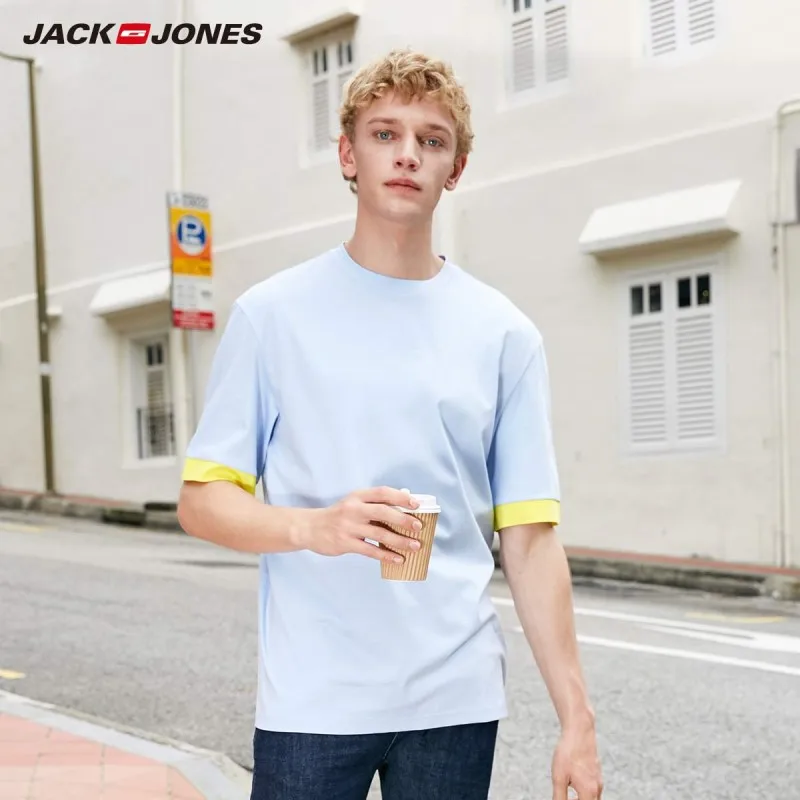 Мужская футболка с короткими рукавами JackJones 100% хлопок свободный крой контрастный