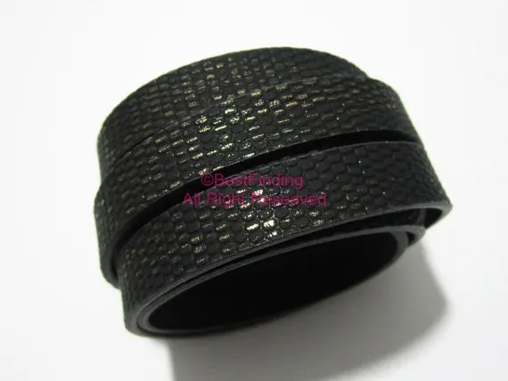 

10x2mm Slight glitter leather cord 10mm Black stereo Flat leather cord S1020