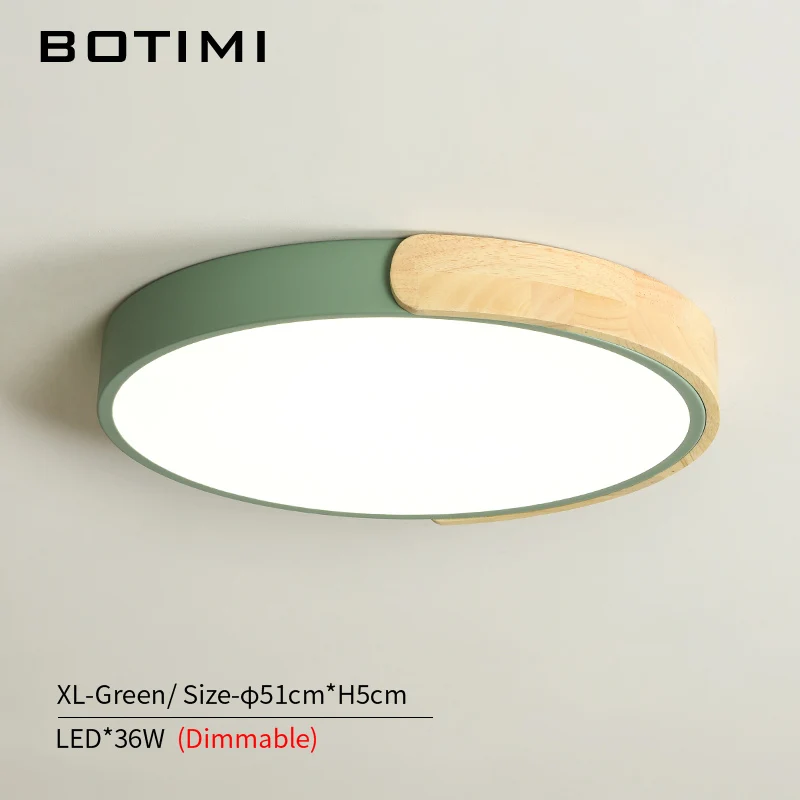 XL-Green-Dimmable BOTIMI, современный светодиодный потолочный светильник 220 В с металлическим абажуром для спальни, круглые деревянные потолочные Акриловые светильники - Цвет корпуса: XL-Green-Dimmable