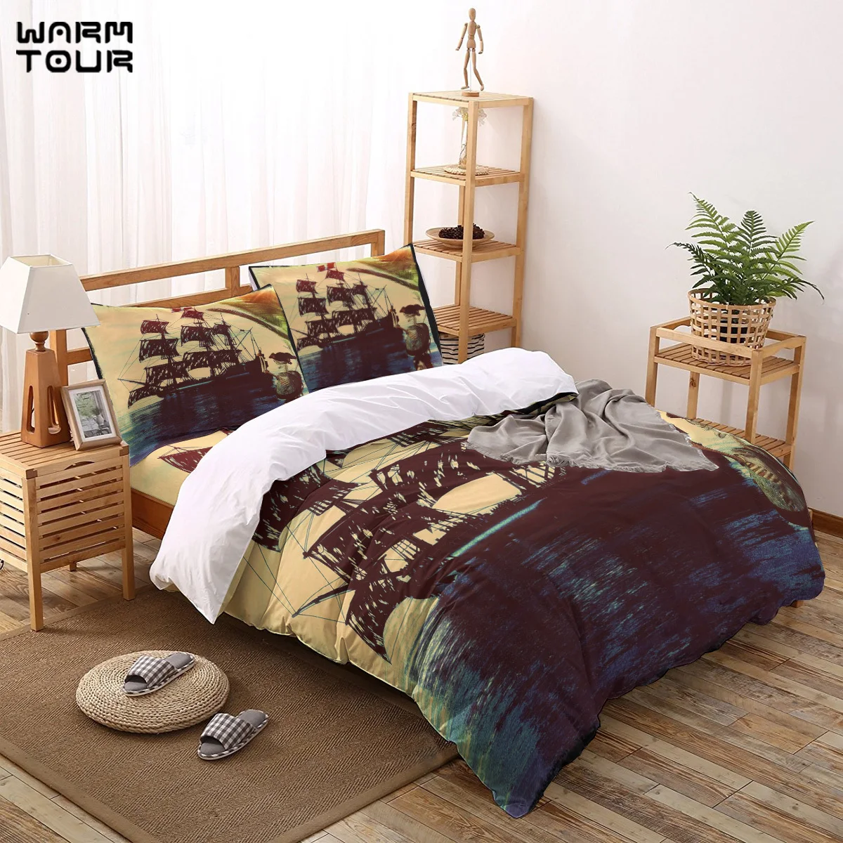 

WARMTOUR Duvet Cover Pirate Ship Duvet Cover Set 4 Piece Bedding Set For Beds DHL Shipping Method