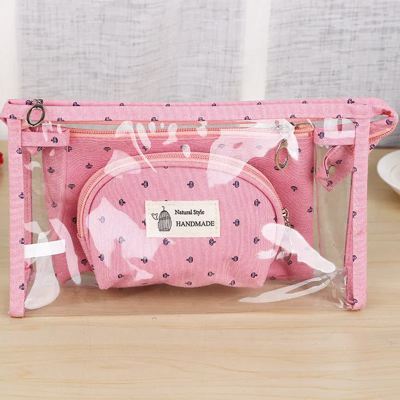 Pink 3 шт./компл. косметички Водонепроницаемый дл Портативный сумочки для косметики, Для женщин ПВХ сумка путешествия органайзер для туалетных принадлежностей Blosa прозрачная сумка для макияжа - Цвет: Pink