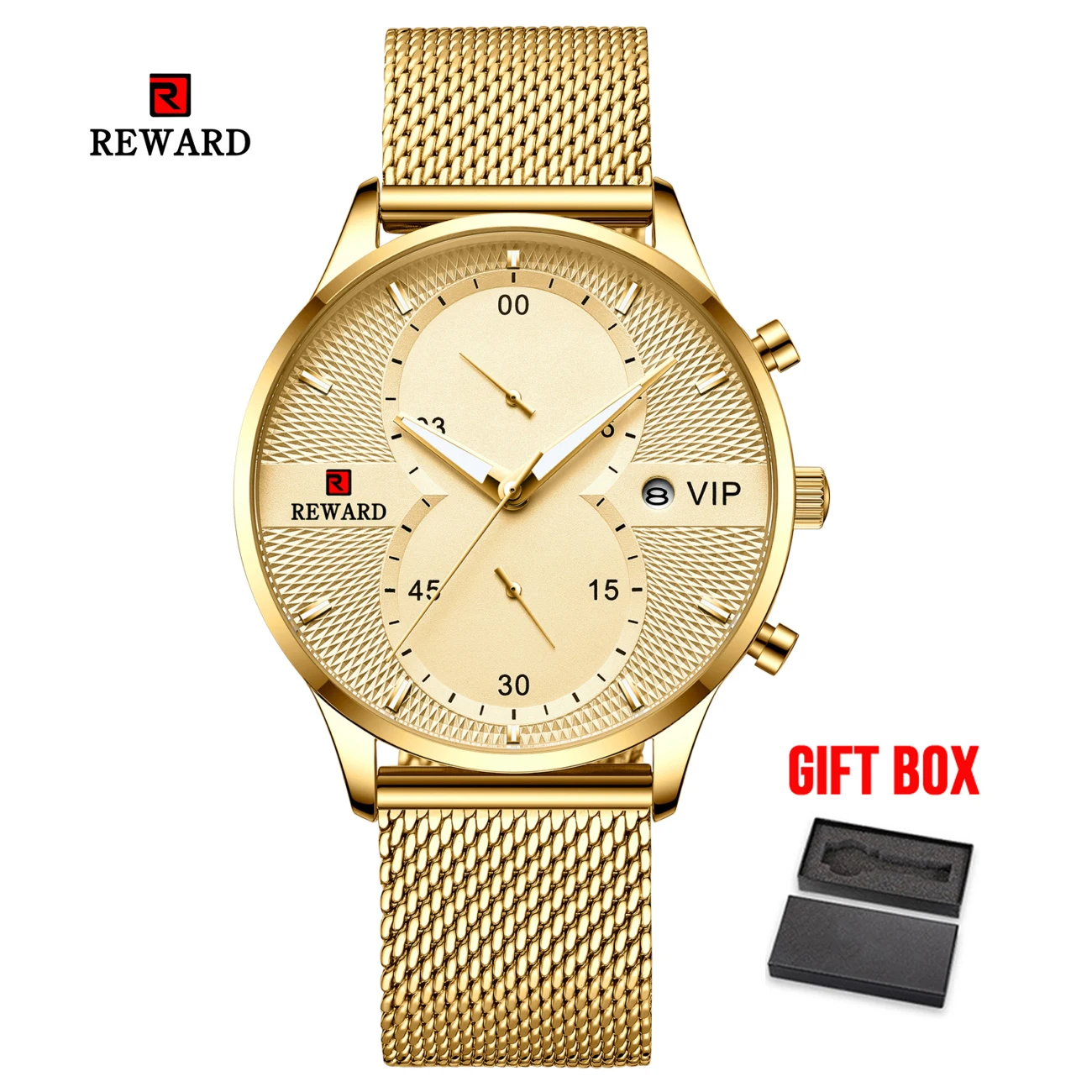 gold w box Мужские часы от ведущего бренда, роскошные золотые кварцевые часы, спортивные часы с хронографом для мужчин, мужские наручные часы, Relogio Masculino - Цвет: gold w box