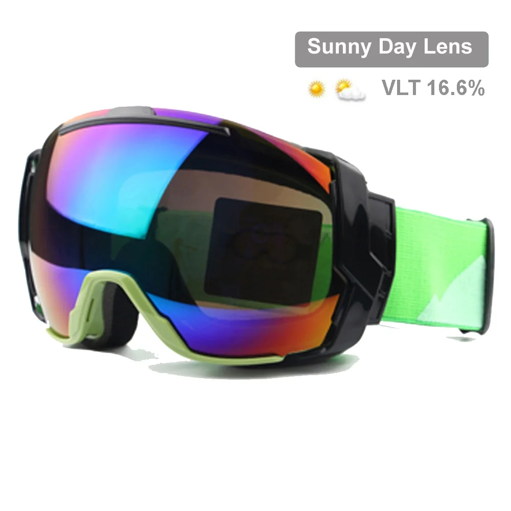 Лыжные очки UV400 Анти-туман с солнечным днем линзы и облачный день линзы варианты, сноуборд солнцезащитные очки носить более Rx очки - Цвет: green sunny day
