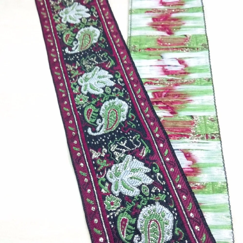 5cm 50mm 2'' Silver Filigree Wine White Green Paisley Costume Curtain National Jacquard Woven Ribbon Laciness Embroidery Webbing | Дом и