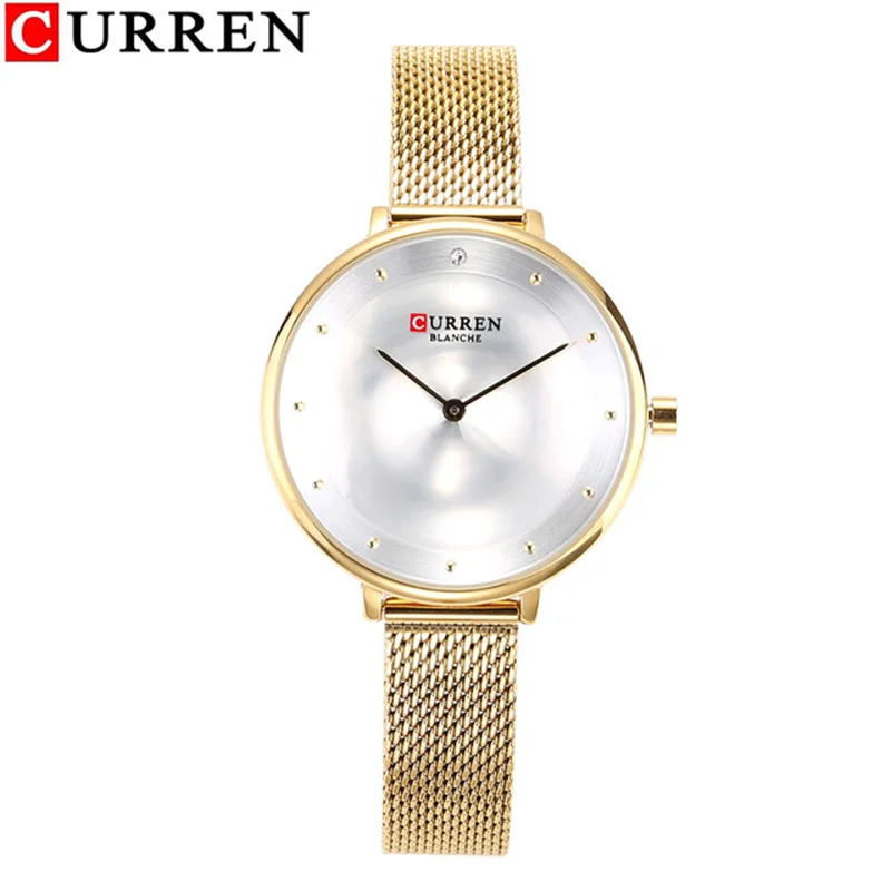 Gold White CURREN 9029 женские кварцевые часы драгоценный циферблат ультратонкий вязаный ремешок Топ бренд женские Роскошные наручные часы девушка часы Relogio Feminino - Цвет: Gold White