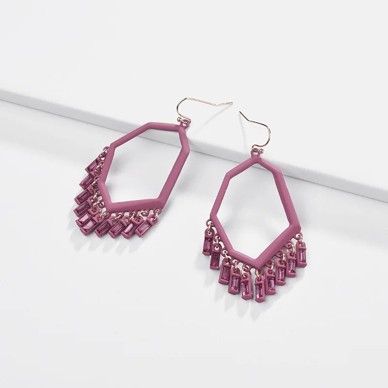 

Painted Hollow Out Row Crystal Drop Tassel Earring Women
