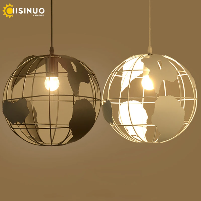

Nordic Modern Cord globe ball Pendant light world map E27 lamp White and black for living room cafe bar Loft Vintage luminarias