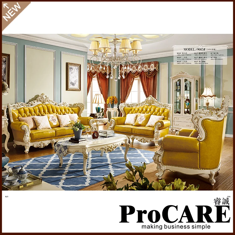 Европейский стиль Зеленая кожаная мебель L-образный комплект диванов для