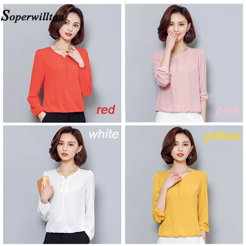 Женская шифоновая блузка с длинным рукавом V образным вырезом|women blusas|blusas fashionblusas