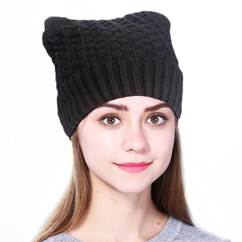 Черный Xthree new cute polyester knitted hat cheap beanie cap with Lining warm winter hats for women outdoor pop ski caps - Цвет: Черный