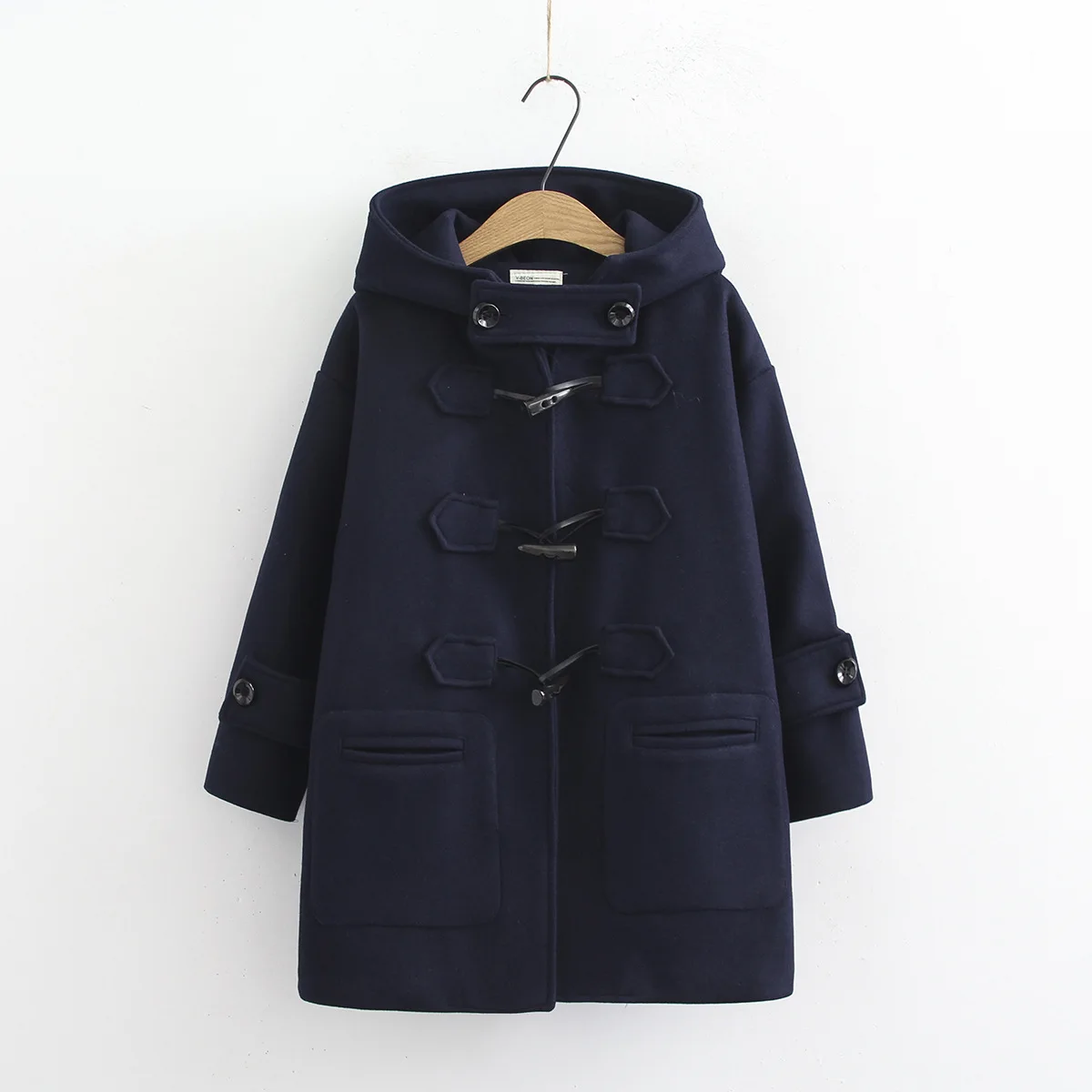 dark blue Женское осеннее и зимнее длинное шерстяное пальто с капюшоном, студенческое маленькое пальто - Цвет: dark blue