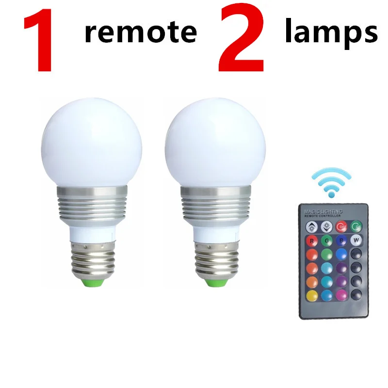 1 remote and 2 lamps Точечный светильник, светодиодный RGB лампочка E27/B22/E14 с регулируемой яркостью, волшебный праздничный светодиодный светильник, AC110V 220 В, 3 Вт, ИК-пульт дистанционного управления, 16 цветов, умный - Испускаемый цвет: 1 remote and 2 lamps