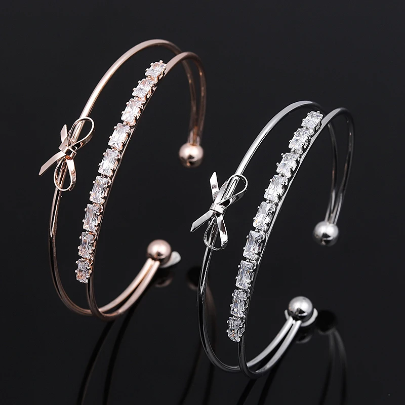 Модный бренд CZ циркония браслеты-манжеты BanglesJewelry для женщин мужчин розовое золото цвет Любовь цветок Открытый браслет подарок на день Святого Валентина