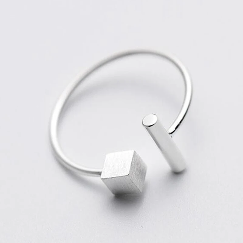 Jisensp 925 Sterling Silver Simple Geometric Matte Square Open Rings for Women Wedding Band T Bar Engagement Ring Bijoux | Украшения и