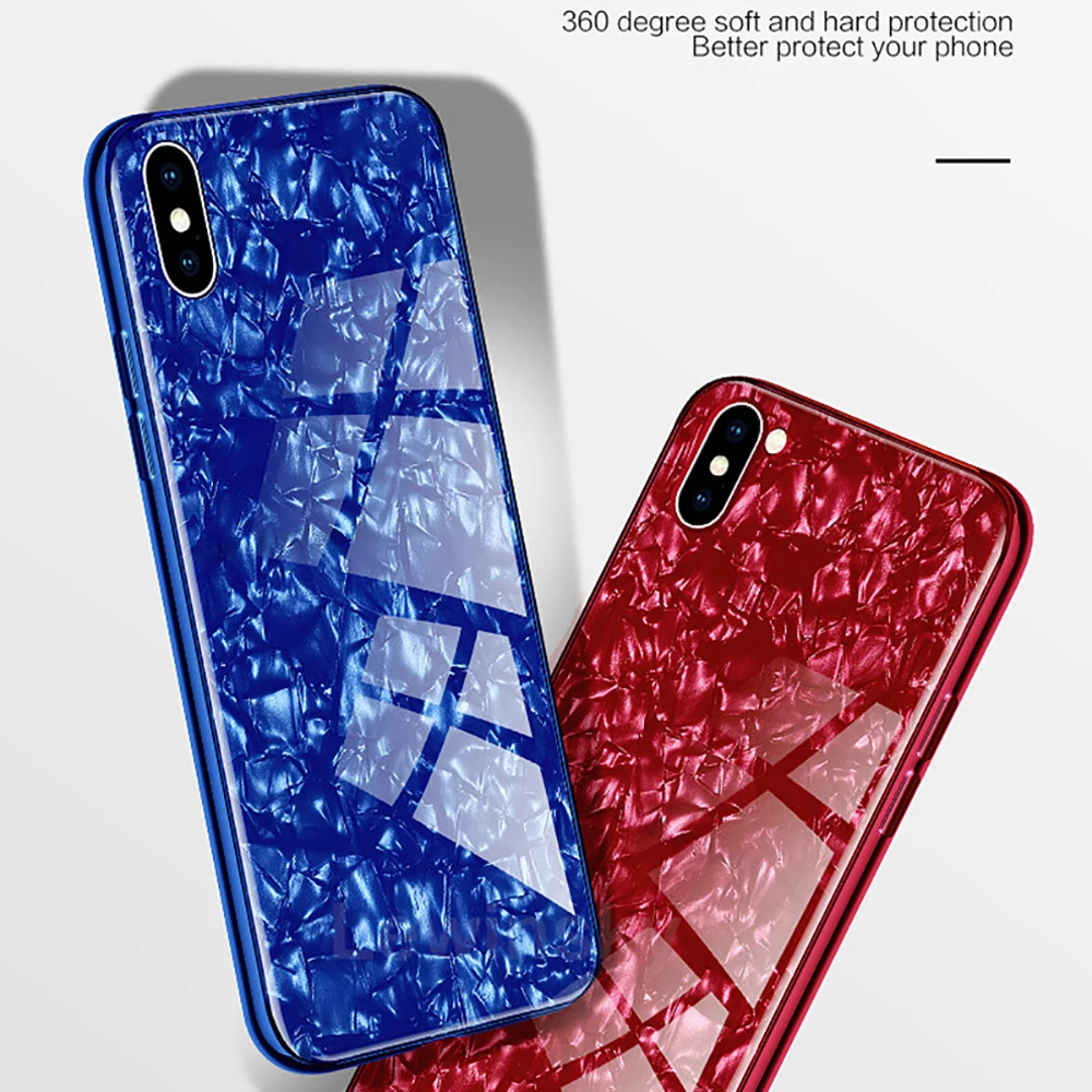 Luxury Tempered Glass Back Cover Case For iPhone X XR XS Max Shockproof Glitter Sparkling Soft Edge 5 SE 6 6S 7 8 plus |