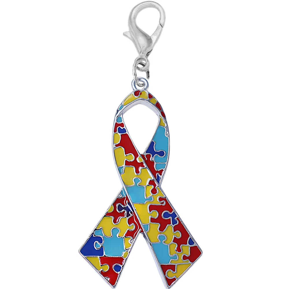 Fashion large size enamel metal autism puzzle ribbon charm for breast cancer autistic jewelry DIY pendant | Украшения и