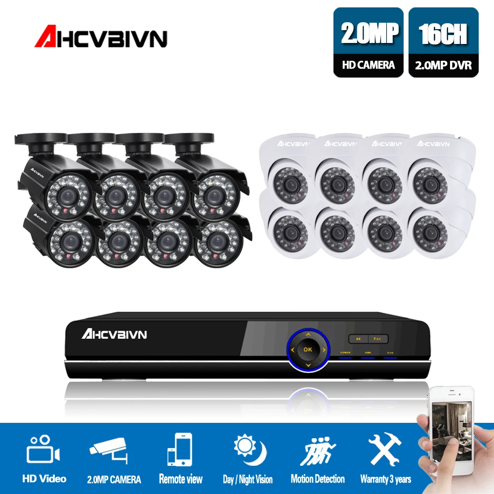 AHCVBIVN домашний HD 16CH AHD 1080P DVR комплект CCTV видео системы 8 шт. 2.0MP открытый + купольная