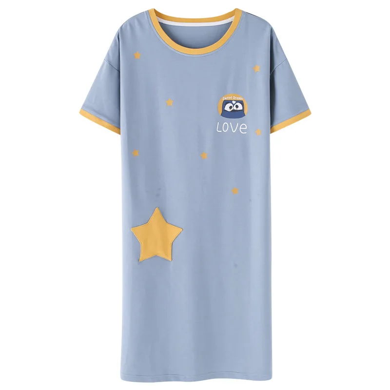 Пижама для женщин летнее хлопковое Ночное платье с короткими рукавами тонкая