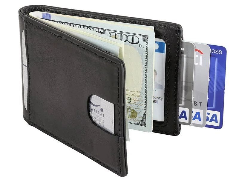 Винтажный кошелек из натуральной кожи с защитой от кражи вощеные короткие