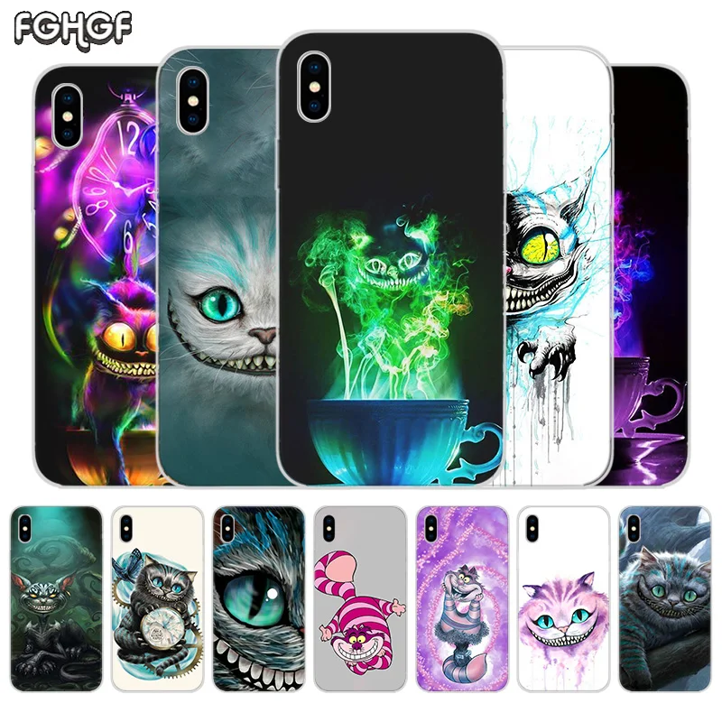 Alice in Wonderland Cat Fundas Silicone Phone Back Case For Apple iPhone 6 6S 7 8 Plus X 10 XS MAX XR 5 5S SE Heart Cover |