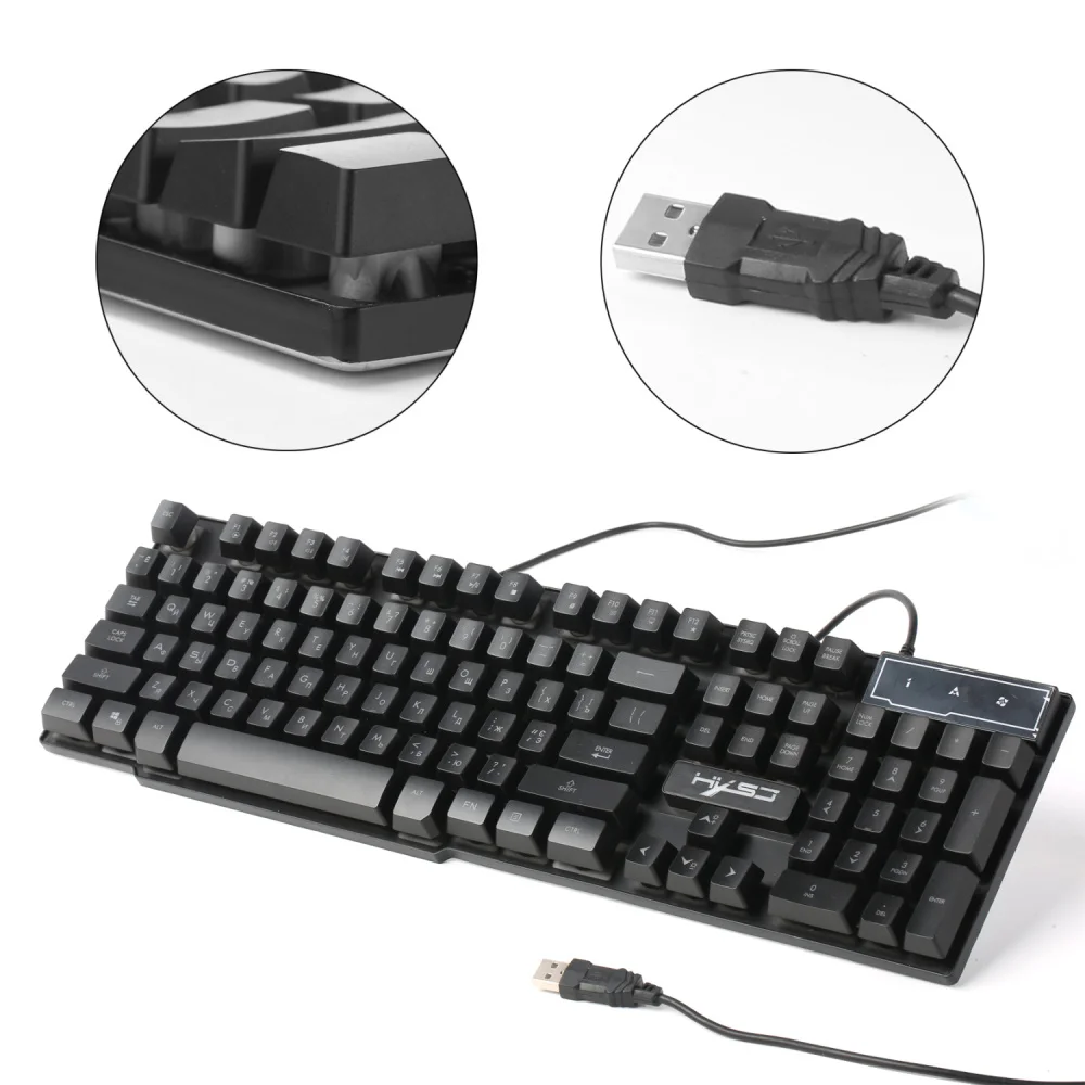 HXSJ R8 Русский/Английский USB Проводная игровая клавиатура плавающий светодиодный 3