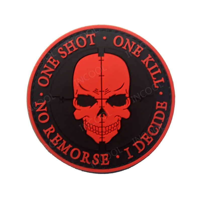 3D ПВХ Снайпер One Shot One Kill нашивка Тактическая Военная боевой дух декоративные нашивки Боевая аппликация резиновый череп значки крюк назад