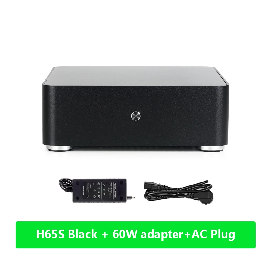 Black 60W Adapter E. MINI H65S Mini ITX чехол для компьютера алюминиевый настольный серверный ПК корпус с двумя USB2.0 для офисной поддержки OEM - Цвет: Black 60W Adapter