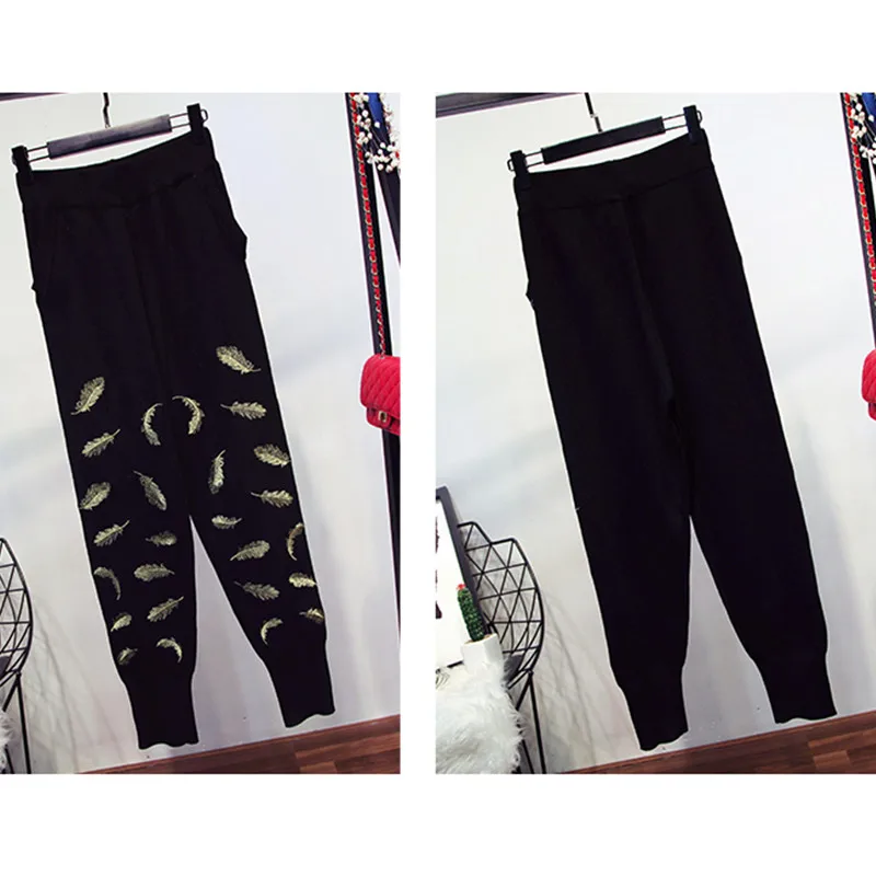 2018 осенние и зимние новые женские Европейский станция вышивка листья с длинными