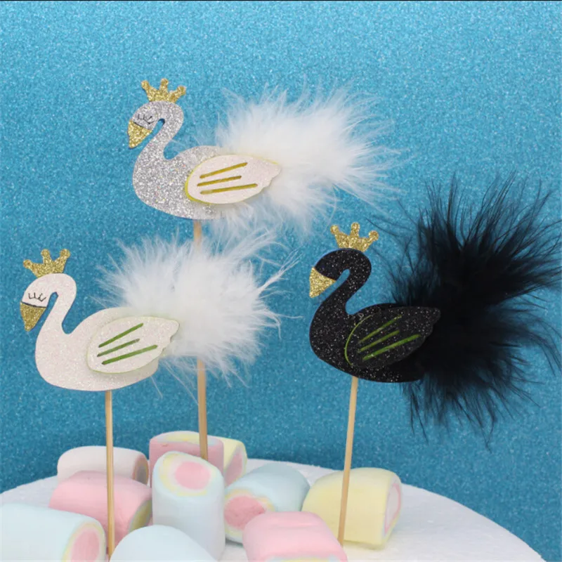 Bling Crown Фламинго Лебедь перо кекс Toppers с пряжей DIY топперы для тортов выбор