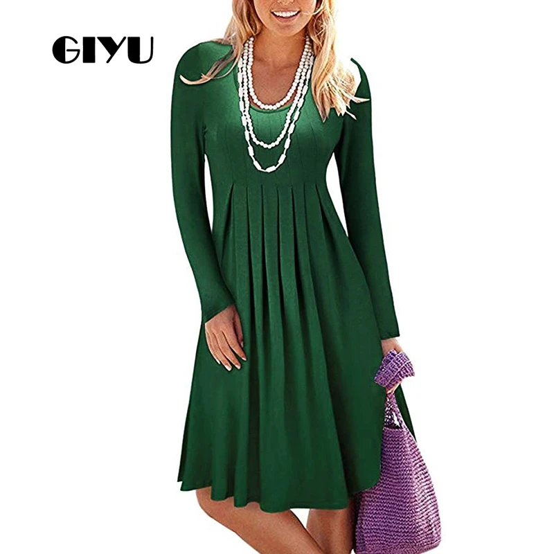 GIYU 3XL Ruched Весна Осень женское Короткое платье повседневные платья с длинными