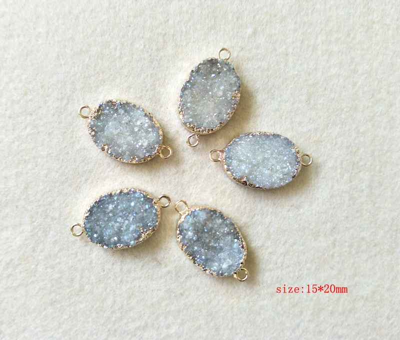 5 шт. натуральный белый Овальный Агат e geode Gold Druzy коннектор друзовый драгоценный