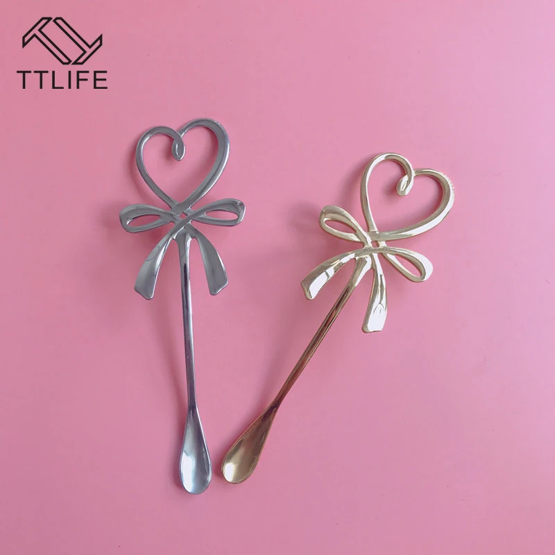 TTLIFE 1 шт. с бантиком дизайн кофе круглая ложечка из нержавеющей стали десерт, мороженое чайная ложка нежный сахар для чая супа ложка для перемешивания