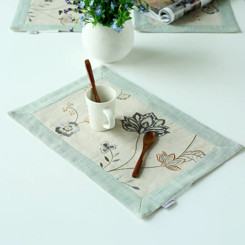 Nobildonna Linen Floral Placemats 45*30cm Embroidery for Table Coasters Dining Mat Double Thick Tea Cloth | Дом и сад