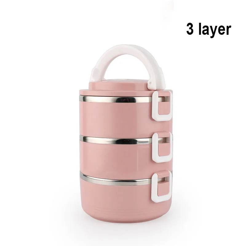 3 Layer (Pink) Японский Ланч-бокс, термоконтейнер для еды, Bento box из нержавеющей стали, ланчбокс для детей, портативный, для пикника, школы, утолщенный контейнер для еды - Цвет: 3 Layer (Pink)