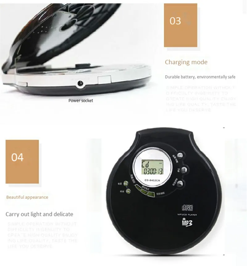 Портативный CD Walkman обучающая машина Музыкальный плеер Поддержка MP3 CD-R-RW английский диск формат светодиодный дисплей Зарядка батарея гарнитура