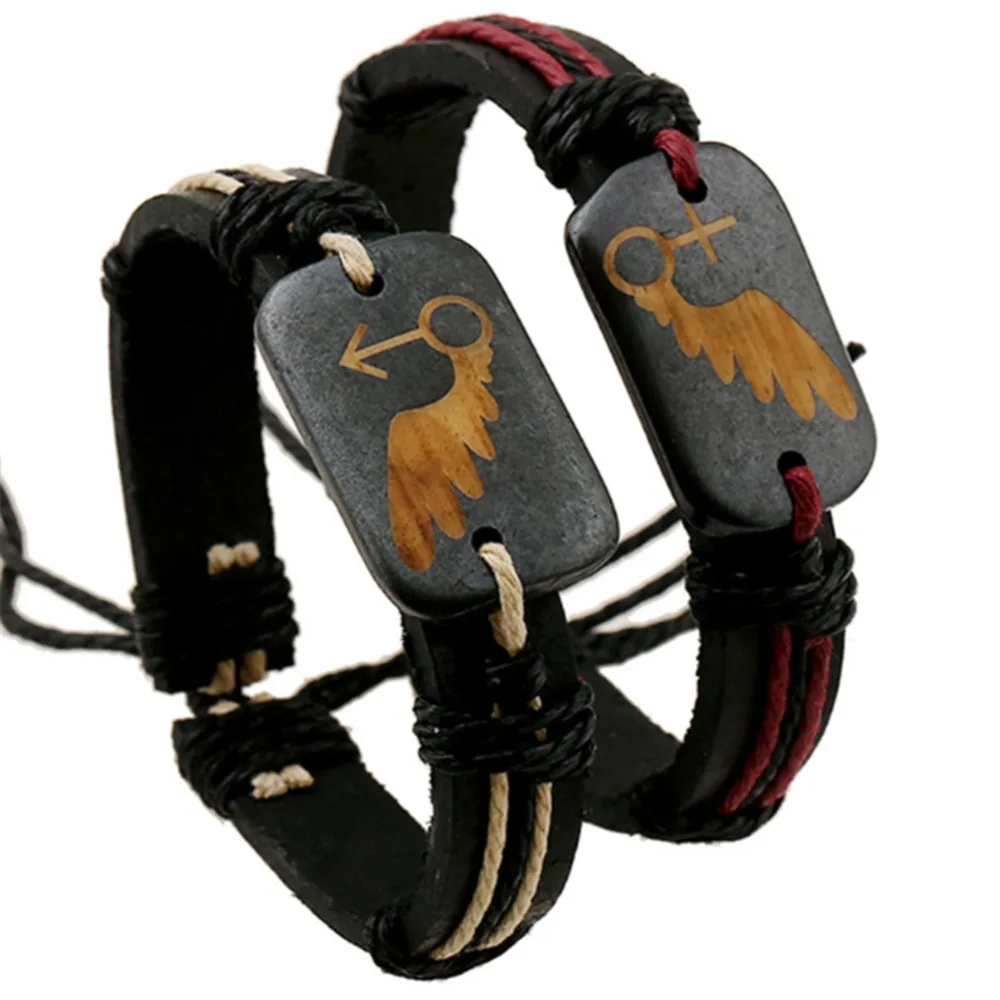 2 шт./пара Крылья Ангела Браслеты браслет для мужчина и женщина кожа сплетенные