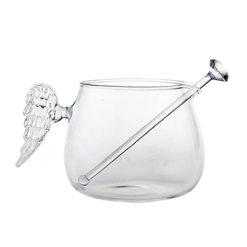 Cup with Diamond Rod Красивая стеклянная чашка для сливок с крылом ангела, 430 мл, креативный кувшин для молока, сока, чая, кофе, чашка из прозрачного стекла, кружка для вспенивания молока, кафе, кувшин - Цвет: Cup with Diamond Rod