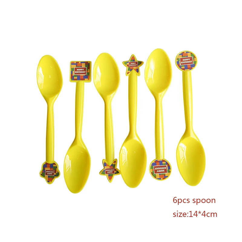 6pcs spoon Лего вечерние одноразовые столовые приборы бумажные тарелки и стаканы для детской вечеринки на день рождения Детские вечерние принадлежности для украшения - Цвет: 6pcs spoon