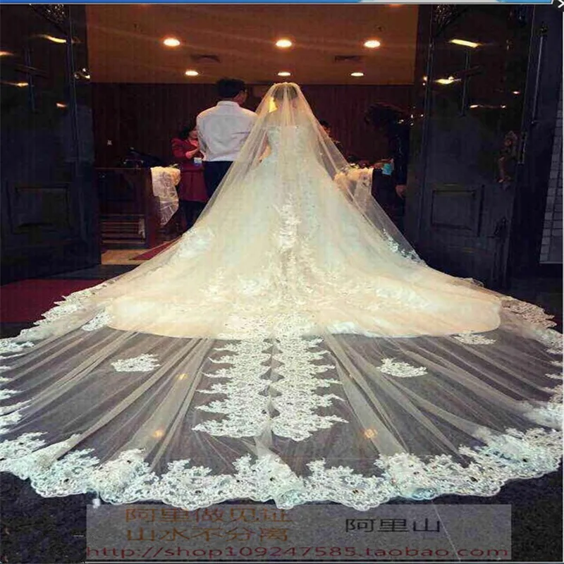 Соборные Свадебные вуали с 5 м 500*300 см Vestido De Noiva новые специальные Кружева Аппликации Край свадебная фата Свадебные аксессуары; Фата